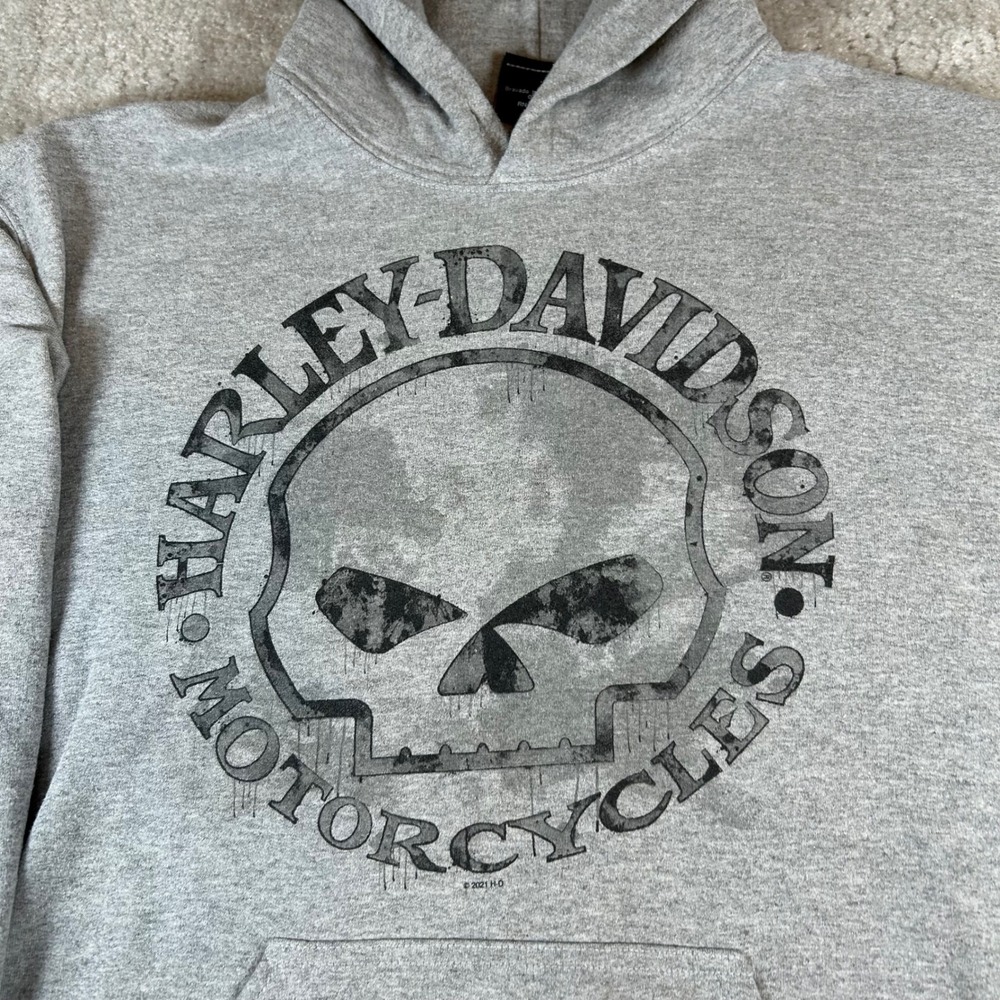 Harley Davidson Hoodie Mens M Gray Willie G Skull Oconomowoc WI Graphic Biker - Picture 3 of 13